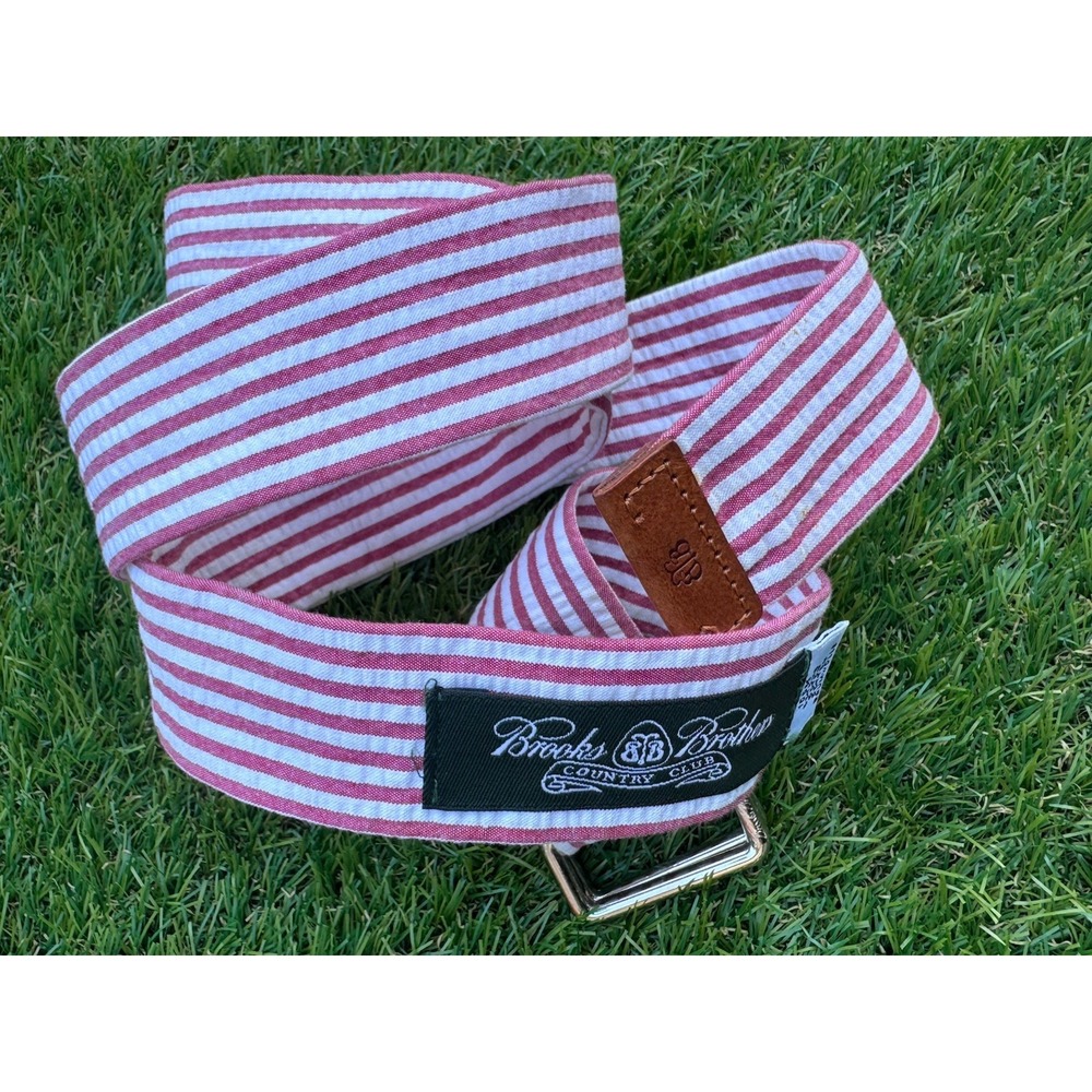 Brooks Brothers Ribbon Country Club Belt Mens White Red Nautical Stripe M